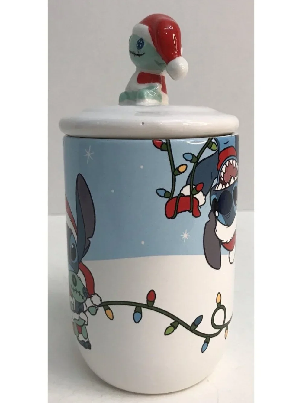 Disney Lilo and Stitch with Scrump Christmas Canister Jar Ceramic w/ Lid